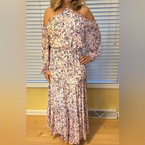 1. State halter neck cold shoulder long sleeve tiered maxi dress Size L